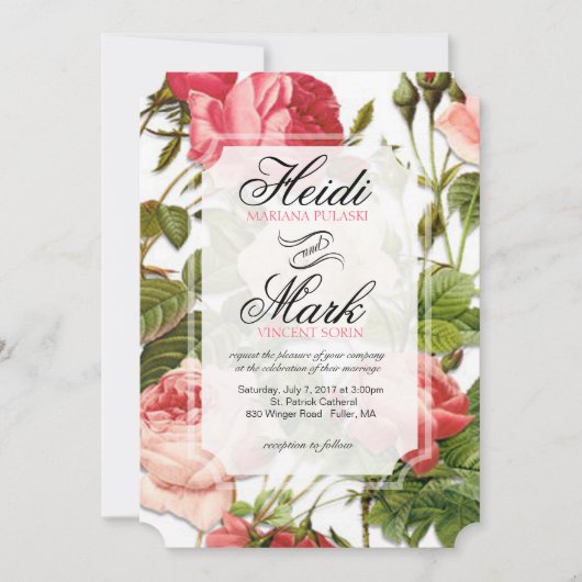 Invitation Vintage Floral Romance Rose Roses Mariage (Devant)