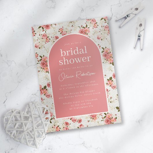 Invitation Vintage Floral Rose Fête des mariées