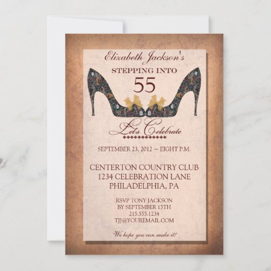 Invitation Vintage Floral Shoe 55e Anniversaire (Devant)