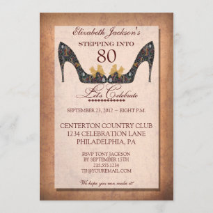 Invitation Vintage Floral Shoe 80th Birthday Party