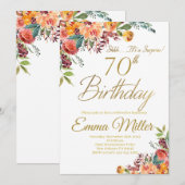 Invitation Vintage Floral Surprise 70e fête d'anniversaire (Devant / Derrière)