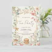 Invitation vintage Floral Tea Party (Debout devant)