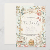 Invitation vintage Floral Tea Party (Devant / Derrière)