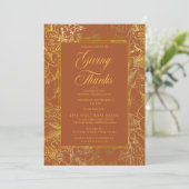 Invitation Vintage Floral Terracotta Gold Thanksgiving (Debout devant)