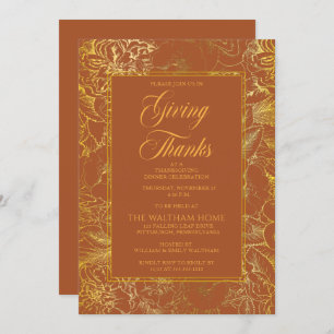 Invitation Vintage Floral Terracotta Gold Thanksgiving