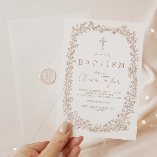 Invitation Vintage Floral Toile Baptism
