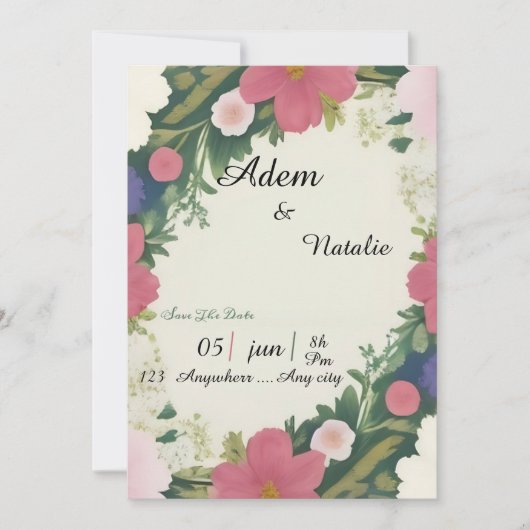Invitation Vintage floral wedding card (Devant)