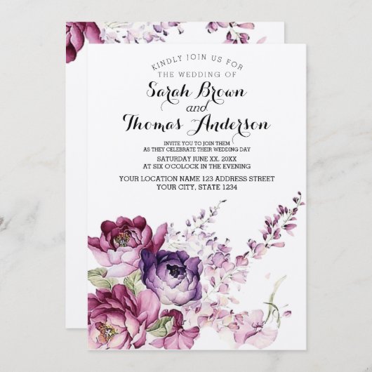 Invitation vintage Florale (Devant / Derrière)