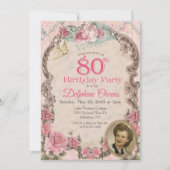 Invitation vintage Florale 80e anniversaire (Devant)