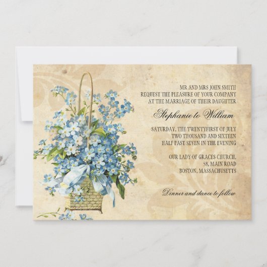 Invitation Vintage Flower Basket Wedding Invite (Devant)