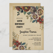 Invitation Vintage Flower Birthday (Devant / Derrière)