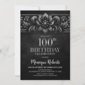 Invitation Vintage Flower Black 100th Birthday Party (Devant)