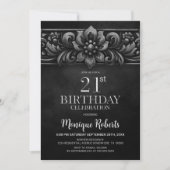 Invitation Vintage Flower Black 21st Birthday Party (Devant)