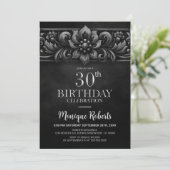 Invitation Vintage Flower Black 30th Birthday Party (Debout devant)