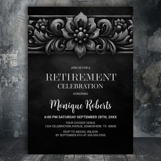 Invitation Vintage Flower Black Retirement Party