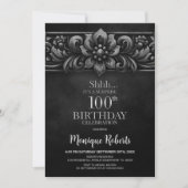 Invitation Vintage Flower Black Surprise 100th Birthday Party (Devant)
