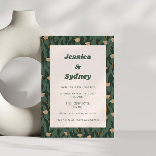 Invitation Vintage Forest Green Blush Floral Boho Mariage