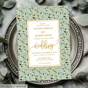 Invitation Vintage Forest Green Gold Mariage