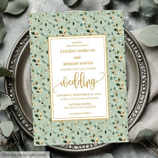 Invitation Vintage Forest Green Gold Mariage