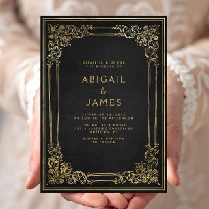 Invitation Vintage Frame Black Gold Mariage