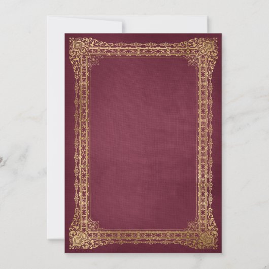 Invitation Vintage Frame Red Gold Mariage (Dos)