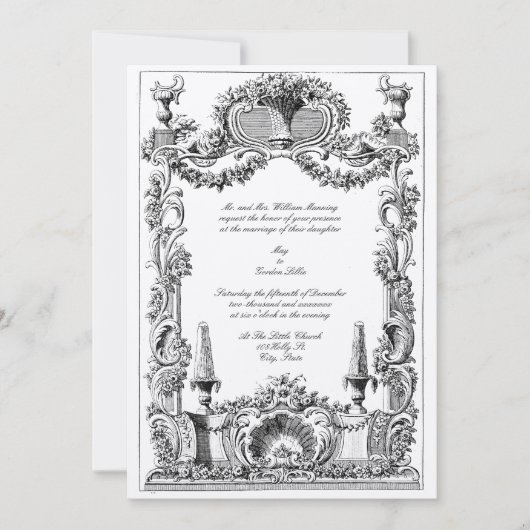 Invitation Vintage Français Baroque Rococo Frontière Florale (Devant)