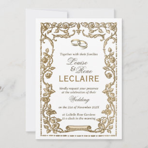 Invitation Vintage Français Rose Cadre Elégant Cercles de Mar