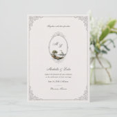 Invitation Vintage French Landscape Monogram Wedding  (Debout devant)