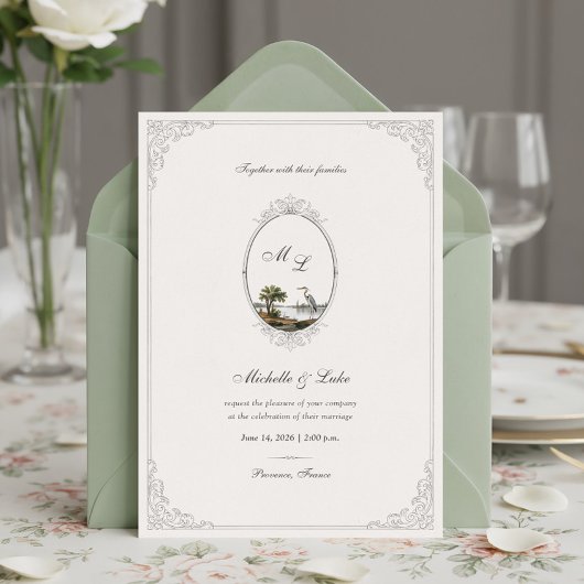 Invitation Vintage French Landscape Monogram Wedding 