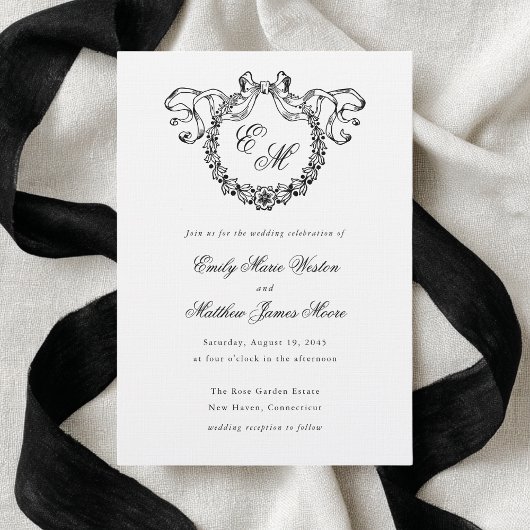 Invitation Vintage French Monogram Wreath Elegant Wedding