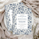 Invitation Vintage French Toile Blue Romantic Wedding Invite<br><div class="desc">✅ For matching items search 225T in my collections ✅ Make a lasting first impression with this French toile de Jouy wedding invitation, beautifully designed to showcase the best printing quality available on Zazzle. Featuring intricate floral patterns in rich navy, royal, dusty, and deep blue tones, this invitation blends timeless...</div>