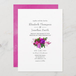 Invitation Vintage Fuchsia et Purple Shabby Mariage floral