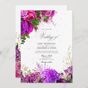 Invitation Vintage Fuchsia et Purple Shabby Mariage floral
