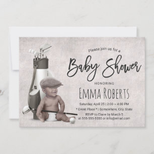 Invitation Vintage Future Golfer Black Boy Golf Baby shower