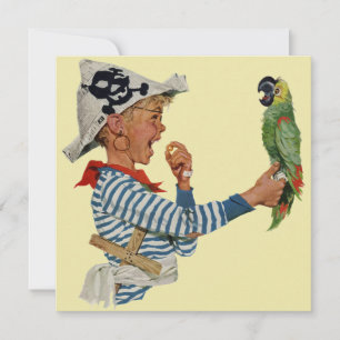 Invitation Vintage garçon pirate perroquet, fête d'anniversai