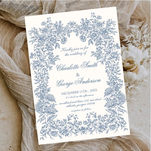 Invitation Vintage Garden bleu Floral Wedding