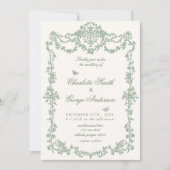 Invitation Vintage Garden Green Floral  Wedding (Devant)