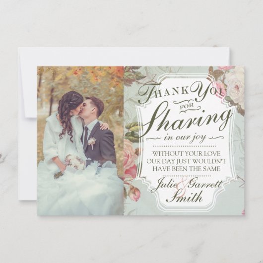 Invitation Vintage Garden Photographie Mariage Merci Note (Devant)
