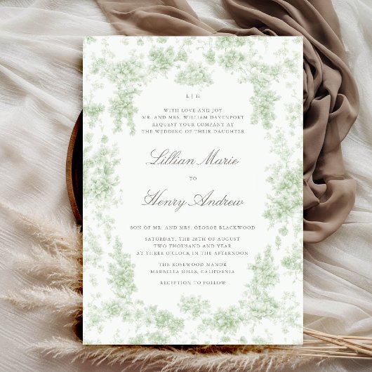 Invitation Vintage Garden Toile Sage Green Classic Mariage