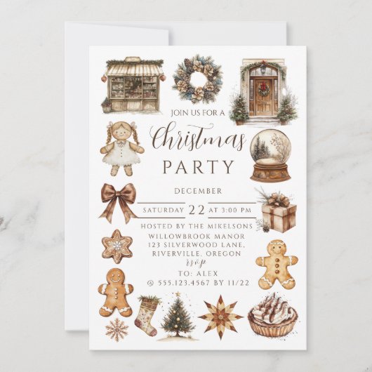 Invitation Vintage Gingerbread Christmas (Devant)