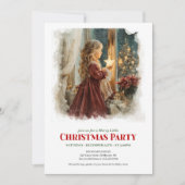 Invitation Vintage girl awaiting Santa editable Christmas  (Devant)