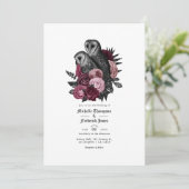 Invitation Vintage Glam Burgundy Owls Gothique Mariage (Debout devant)