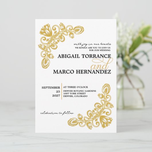 Invitation Vintage Gold avec détails Mariage (Debout devant)