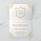 Invitation Vintage Gold Crest QR Code White Wedding (Intérieur)
