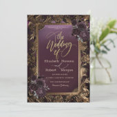 Invitation Vintage Gold Frame Bourgogne Rose Mariage (Debout devant)