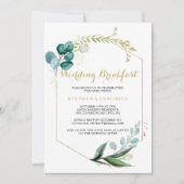 Invitation Vintage Gold & Green Eucalyptus Mariage petit déje (Devant)