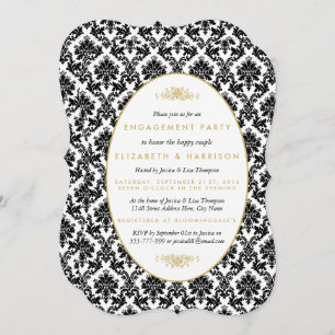 Invitation Vintage Gold, Noir, Blanc Damas