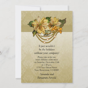 Invitation Vintage Gold Poinsettias Holiday