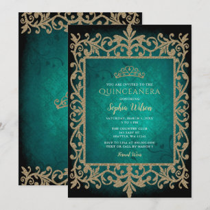 Invitation Vintage Gold Princesse Tiara Quinceañera