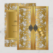Invitation Vintage Gold Silver Rose Damask Cupboard Party (Devant / Derrière)
